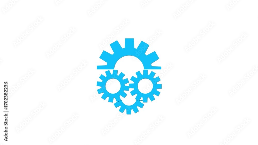 Aufkleber three blue gears interlocking and rotating on a white background symbolizing teamwork and progress