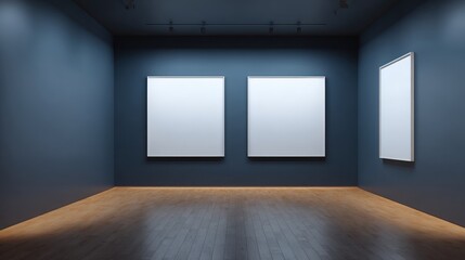 Gallery Interior with Blank Frames on Walls, Ideal for Art Exhibition and Mockups in Modern Space