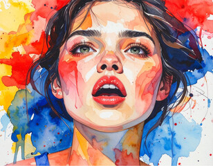 “Expressive Watercolor Painting of Woman with Bold Color Strokes”.