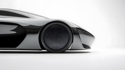 Modern Car Wheel Close-Up Featuring Black Alloy Rim and Futuristic Design Elements