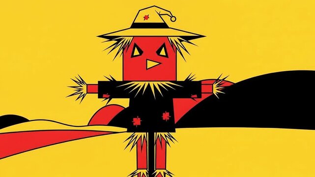 Stylized scarecrow illustration abstract field