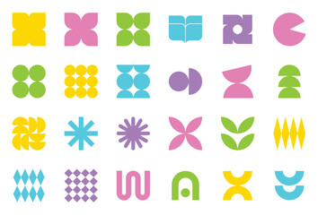 Abstract Geometric Shapes Vector Illustration Set with Retro Colors