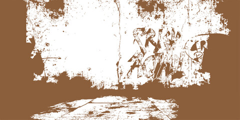 Dirty, peeling brown paint on a textured old metal wall background with a weathered rusty grunge effect