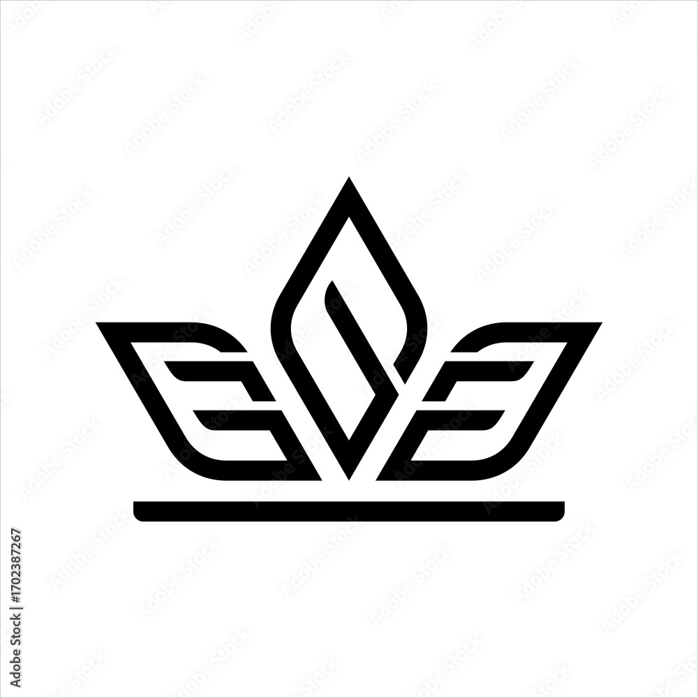 Aufkleber simple crown logo icon vector with leaf element in line style design