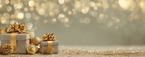 Christmas background with gifts and bokeh lights, festive decoration for Christmas, Minimal scene for mockup products, promotion display, 3D rendering product display platform.