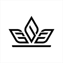 simple crown logo icon vector with leaf element in line style design