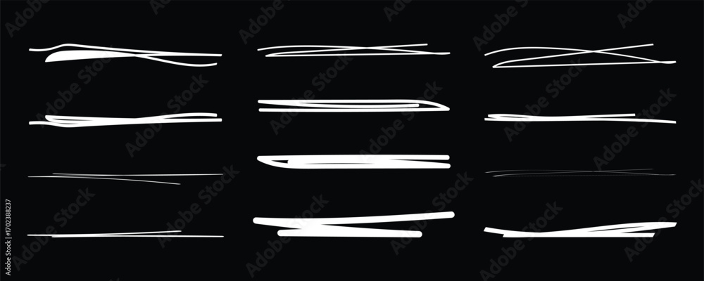 Poster chalk or crayon white underline set on black chalkboard background - hand drawn pencil or marker hor