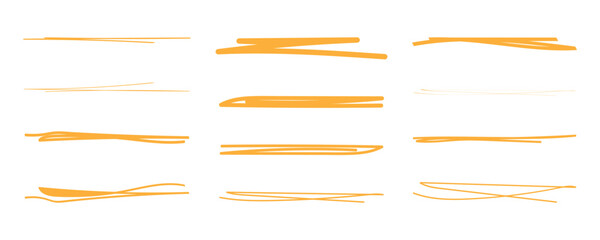 Set of hand drawn marker line vector illustration design element, grunge strokes, doodle lines underline scribble. Eps 10.