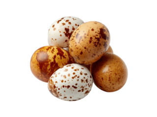Speckled bird eggs piled high on black brown white, Isolated On Png Transparent Background