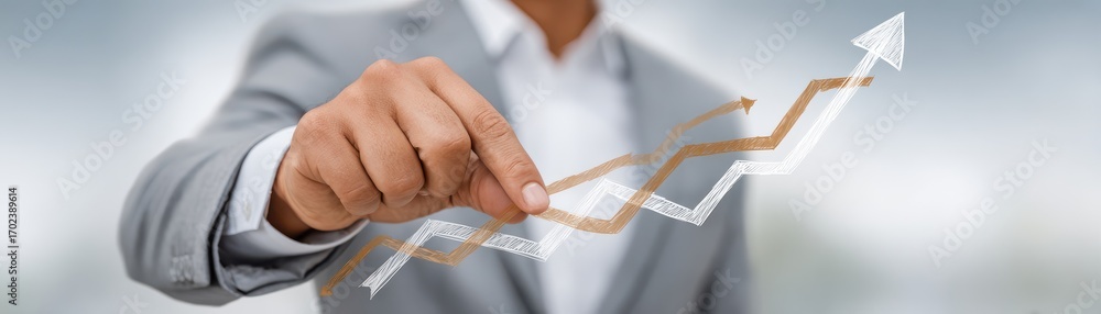 Poster hyper realistic financial executive analyzing growth trends with graphs for statistical insight and 