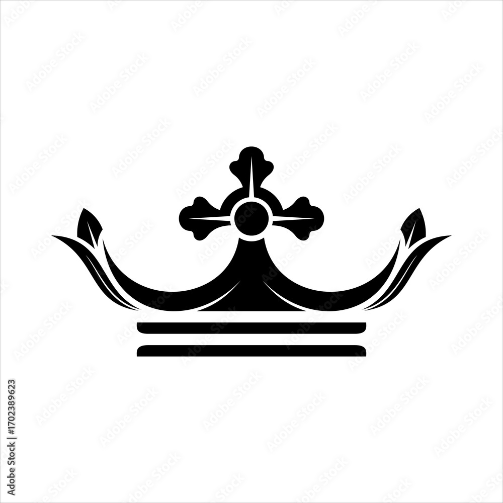 Poster elegant crown logo icon vector with leaf element in flat style design