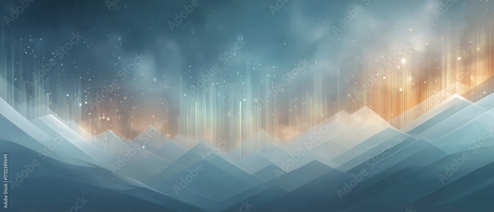 Poster hyper-realistic holographic representation of economic data visualization in a futuristic mountainou