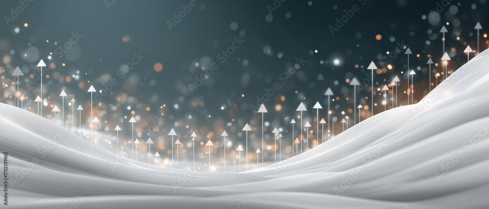 Aufkleber hyper-realistic holographic representation of economic data with abstract arrows and sparkling backg