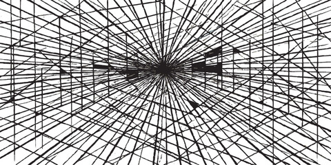 Abstract pattern of broken glass and a spider web on a black background