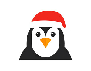 Fototapeta premium Minimal Flat Icon of Penguin Head with Santa Hat, Centered Composition, Isolated