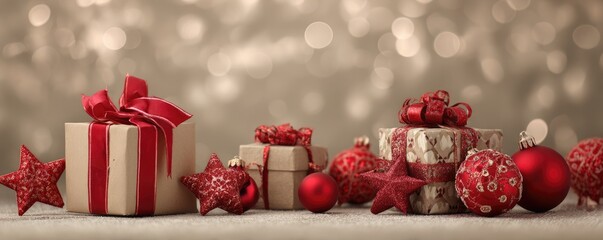 Christmas background with gifts and bokeh lights, festive decoration for Christmas, Minimal scene for mockup products, promotion display, 3D rendering product display platform.