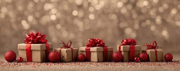 Christmas background with gifts and bokeh lights, festive decoration for Christmas, Minimal scene for mockup products, promotion display, 3D rendering product display platform.