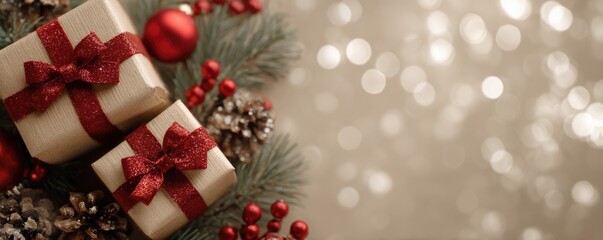 Christmas background with gifts and bokeh lights, festive decoration for Christmas, Minimal scene for mockup products, promotion display, 3D rendering product display platform.