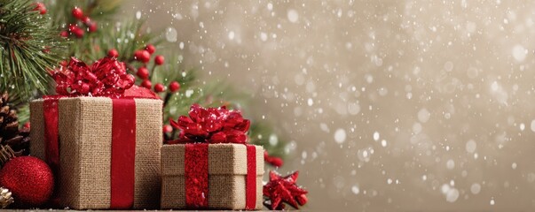 Christmas background with gifts and bokeh lights, festive decoration for Christmas, Minimal scene for mockup products, promotion display, 3D rendering product display platform.