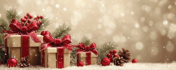 Christmas background with gifts and bokeh lights, festive decoration for Christmas, Minimal scene for mockup products, promotion display, 3D rendering product display platform.