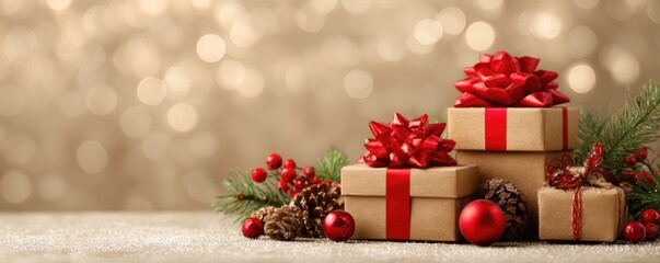Christmas background with gifts and bokeh lights, festive decoration for Christmas, Minimal scene for mockup products, promotion display, 3D rendering product display platform.