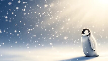 Cute baby penguin in snowy winter landscape - Powered by Adobe