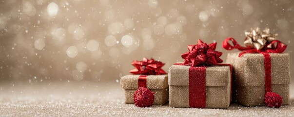 Christmas background with gifts and bokeh lights, festive decoration for Christmas, Minimal scene for mockup products, promotion display, 3D rendering product display platform.