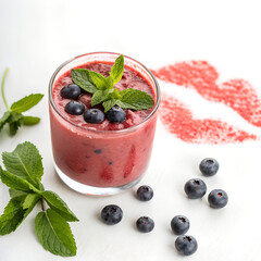 Refreshing Blueberry Smoothie with Mint Garnish and Lipstick Kiss Impression