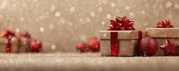 Christmas background with gifts and bokeh lights, festive decoration for Christmas, Minimal scene for mockup products, promotion display, 3D rendering product display platform.