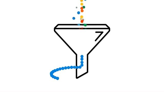 Data filtering concept with funnel and colorful dots