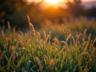 Golden Meadow at Sunset: Wild Grasses Glowing in the Evening Light