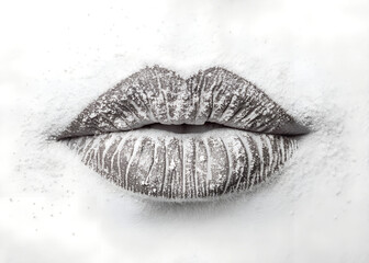 Silver Lips Close Up on a White Background for Beauty Concept