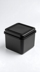 Square black plastic food storage container