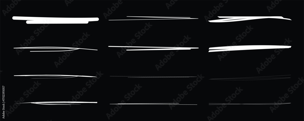 Poster chalk or crayon white underline set on black chalkboard background - hand drawn pencil or marker hor