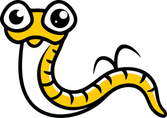 Fototapeta premium Curious cartoon worm with big eyes wiggling happily