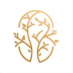 elegant tree emblem logo icon vector in line style design
