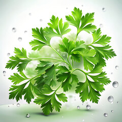 Fresh Parsley Bunch with Water Droplets on White Background Healthy Food