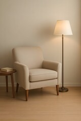 Cozy reading corner with armchair and floor lamp