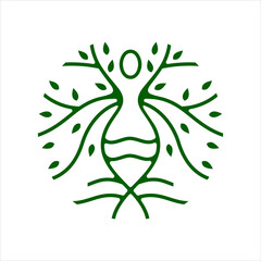 elegant tree logo icon vector with people element in line style design