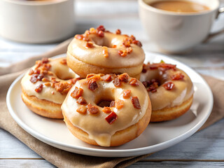 Delicious Maple Bacon Donuts with Coffee for a Sweet Morning Treat