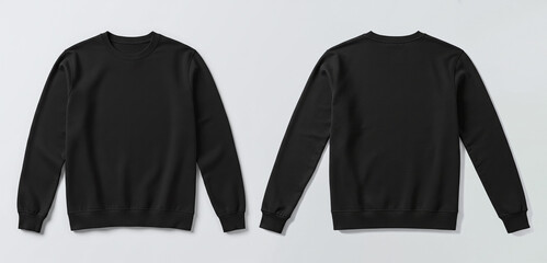 Black Sweatshirt Mockup Front and Back View Isolated on Gray Background