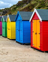 Naklejka premium Colorful beach huts on sandy shore