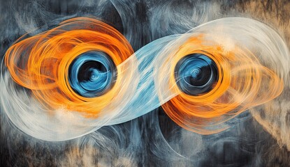 Surreal illustration of swirling cosmic energy with an orange and blue circular center