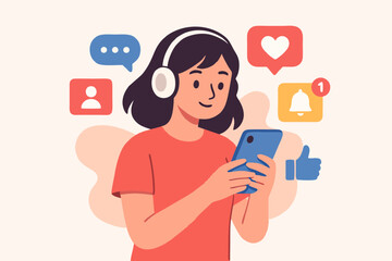 Vector illustration of diverse group of people using laptop and smartphones, online communication and teamwork.