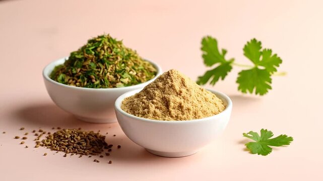 Aromatic Spices in Bowls on a Pastel Background