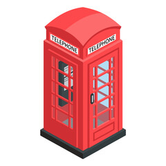 Obraz premium Isometric Red Telephone Booth Illustration: A Classic British Icon in Vector Style
