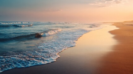 Empty Beach at Sunset with Calm Waves – Minimalist Nature Background for Design and Web