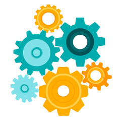Interlocking Gears in Blue and Yellow: A Vector Illustration of Mechanical Concepts and Teamwork