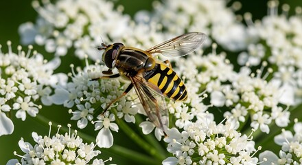 Hoverfly on White Flower Cluster.