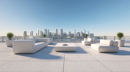 Empty Modern Rooftop Terrace with City View – Minimalist Outdoor Background for Design and Web